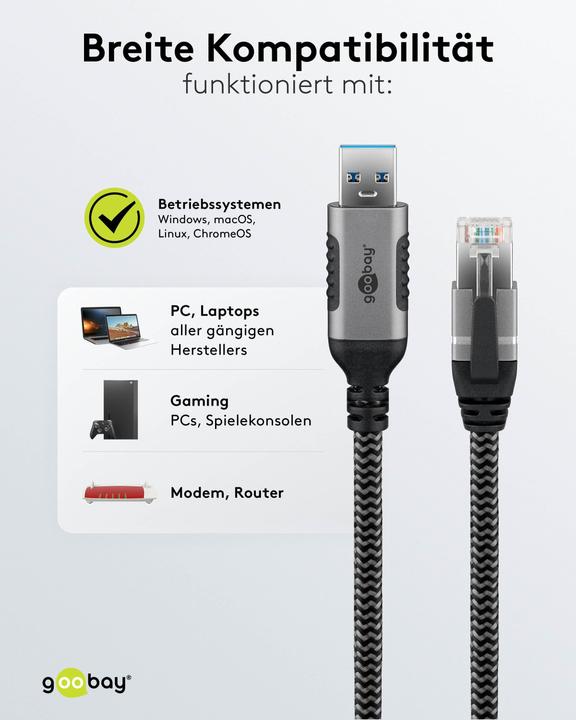 Image du produit Goobay Câble Ethernet USB-A vers RJ45 (USB, RJ45 (1x))