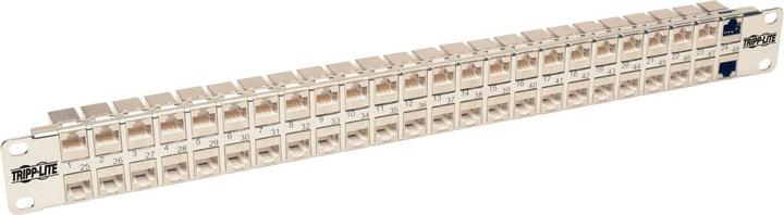 Actual product image Eaton 48-Port 1U Rack-Mount STP Shielded Cat6a Feedthrough Patch Panel RJ45 Ethernet TAA (USB 1.0)