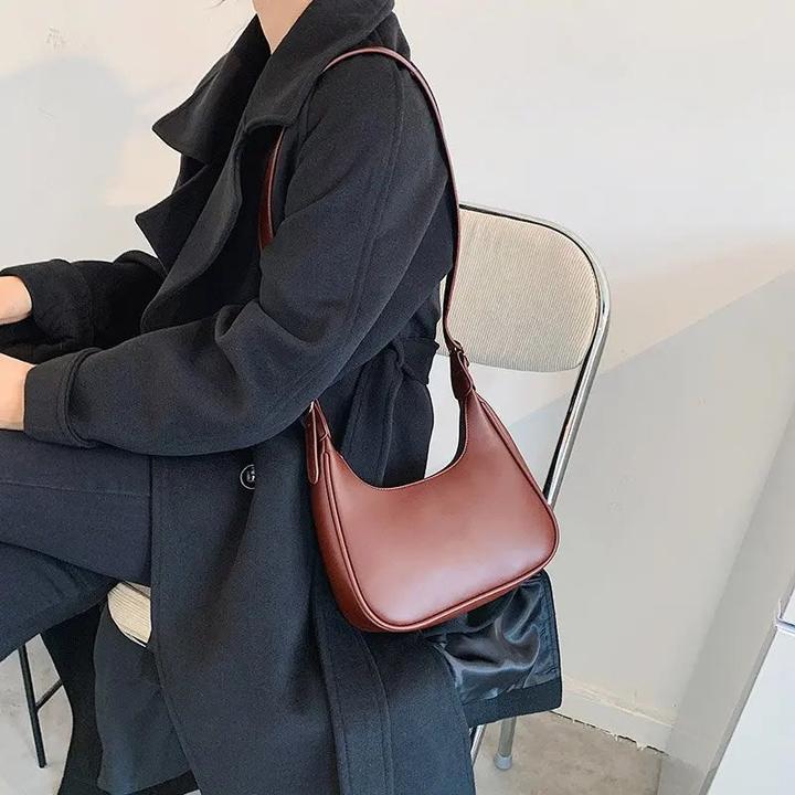 Actual product image Only-Bags.Store Vintage Underarm Shoulder Bags Simple Style Bag Purse Solid Colour PU Leather Shrug