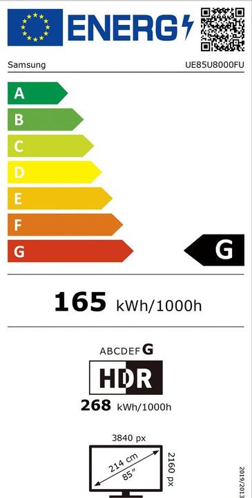 Etichetta energetica Samsung UE85U8000F (85", U8000F, LED, 4K, 2025)