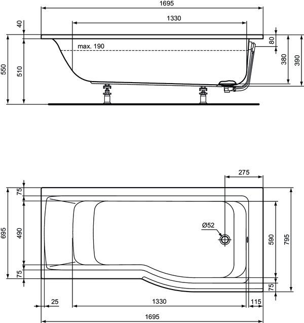 Produktbild Ideal Standard Connect Air Dusch-Badewanne 1700x800mm, rechts, E113501