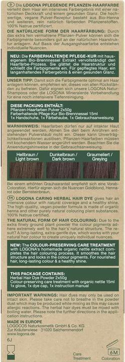 Valeurs nutritives et ingrédients Logona Teinture végétale en poudre pour cheveux, brun café (090)