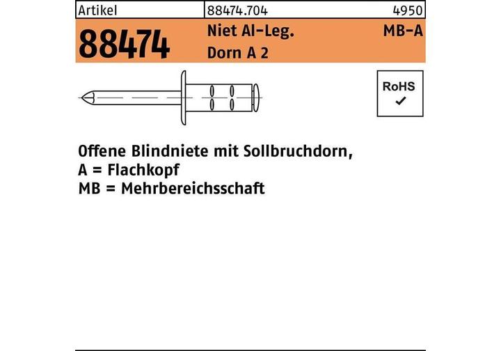 Produktbild Gesipa Poly Grip Mehrbereichsniete Flachrundkopf 4.0x17 Aluminium mit A2-Dorn (500 Stk.)