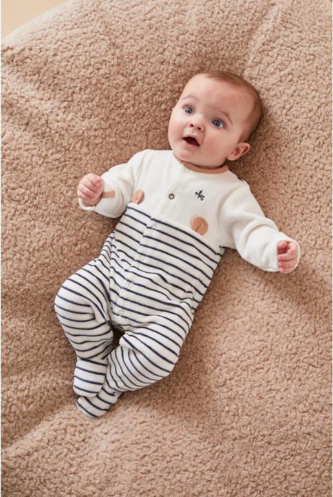 Immagine prodotto Noukies Tutina in velluto a righe con orecchie d'orso ecrù/navy taglia 74 (74)