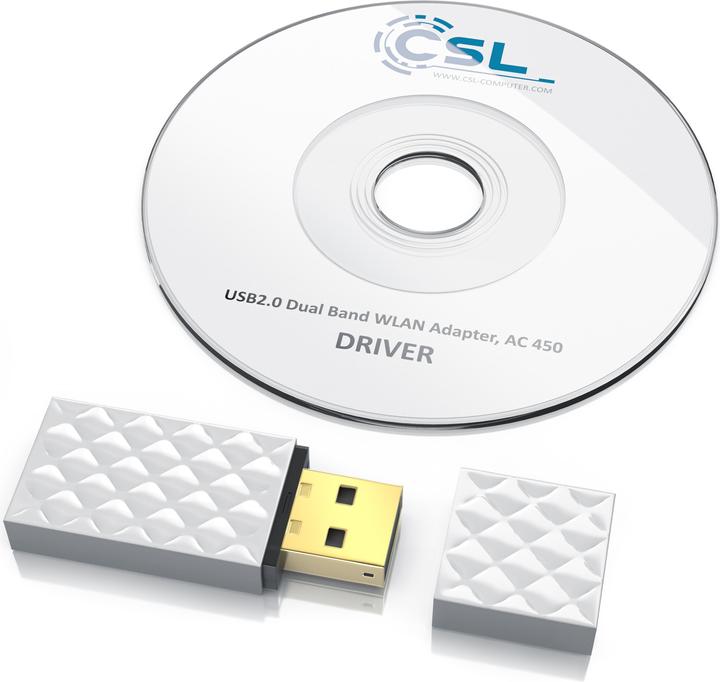 Produktbild CSL WLAN USB Adapter, WIFI Dual Band Stick Dongle 433 MBit/s, 2,4 GHz / 5 GHz, 802.11ac, WPS, Windows 11 (USB 2.0)