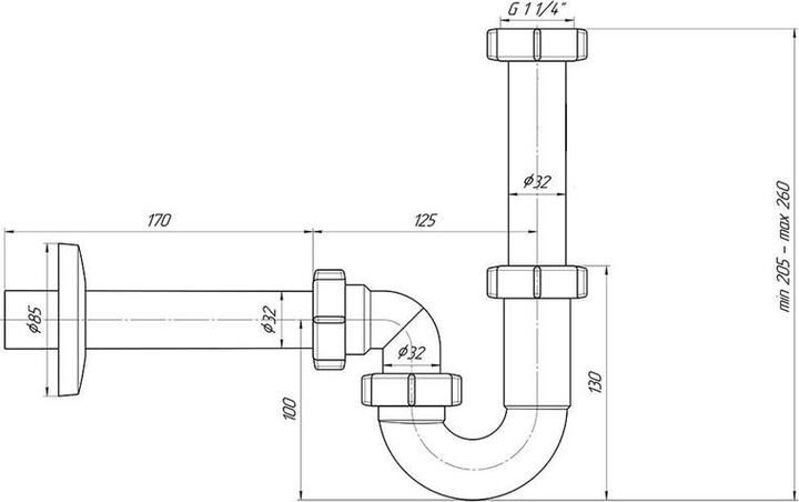Actual product image Ani Plast WASHBASIN SIPHON 11 / 4X32 U-SHAPED (Washing machine siphon)