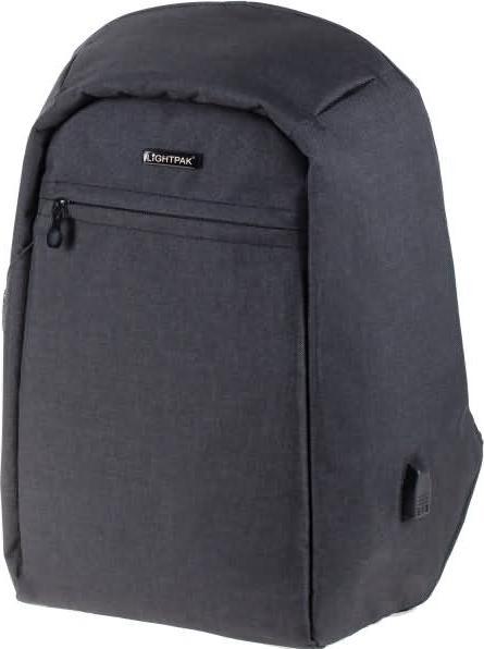 Lightpak Backpack SAFEPAK, with USB charging port, anthracite Polyester, padded back, trolley strap