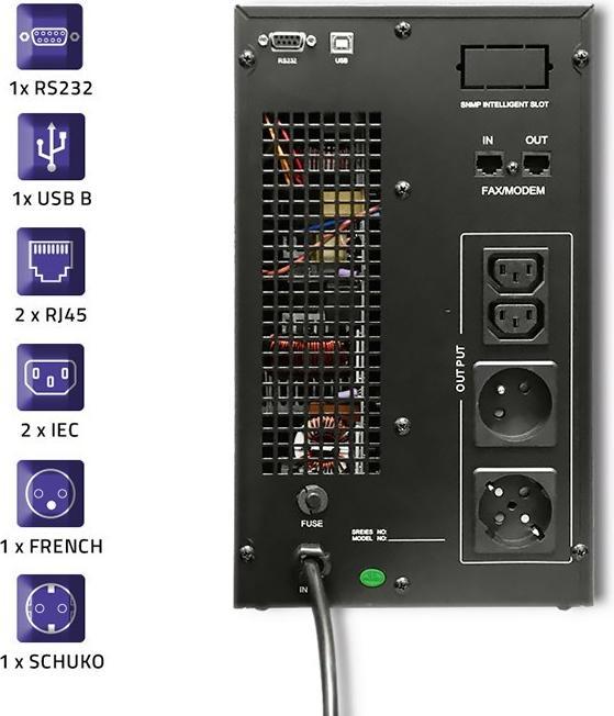 Immagine prodotto Qoltec Onda sinusoidale pura 53043 (3000 VA, 2400 W, Doppio convertitore online UPS)