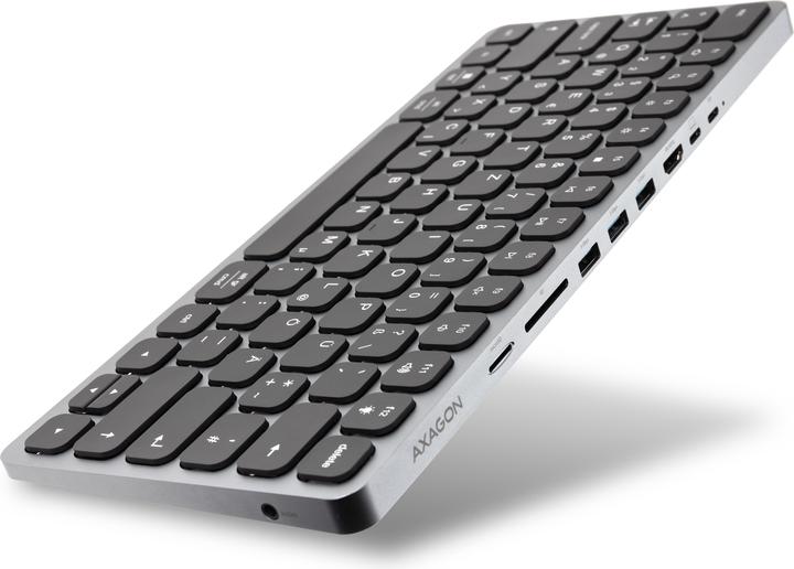 Produktbild Axagon HMC-KB keyboard USB-C 5Gbps with HUB, microSD/SD, 3x USB-A, HDMI 4K/60Hz, PD 100W, Audio, DE (DE, Kabelgebunden)