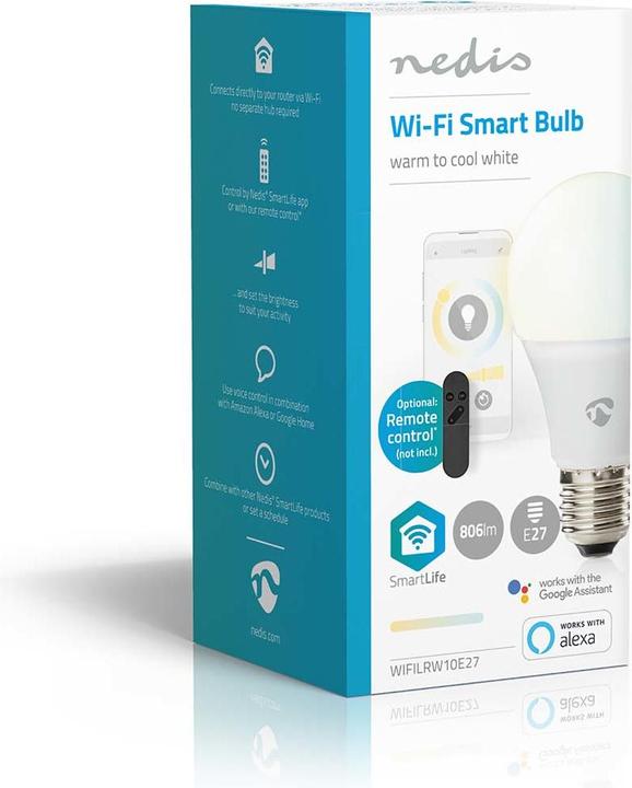 Produktbild Nedis WIFILRW10E27 SmartLife LED Bulb WLAN E27 806 lm 9 W Warm to Cool White 2700 - 6500 K Energiekl (E27, 9 W, 806 lm, 1 x, F)