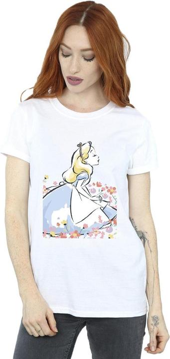 Actual product image Disney Womens/Ladies Alice In Wonderland Sketch Flowers Cotton Boyfriend T-Shirt (S)