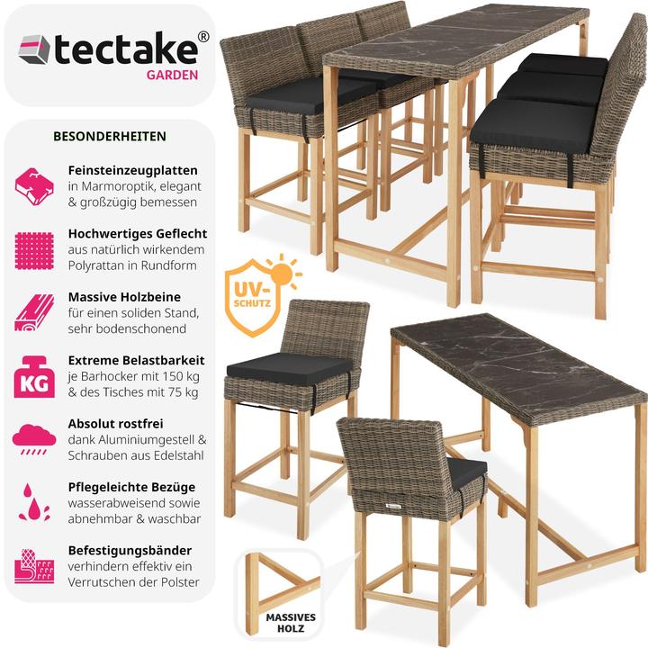 Produktbild tectake Rattan Bartisch Lovas mit 6 Stühlen Latina (161 cm)