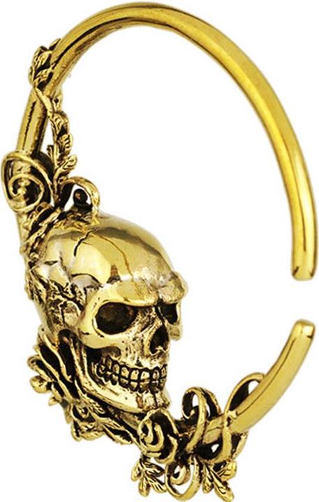 Star Piercing Ohrgewicht Ring vergoldet Totenkopf mit Rosen (Messing)