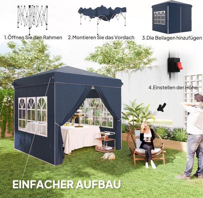 Produktbild Swisshandel24 Faltpavillon 2,5x2,5m, wasserabweisend mit 4 Seitenteilen, Dunkelblau (250 cm, 250 cm)