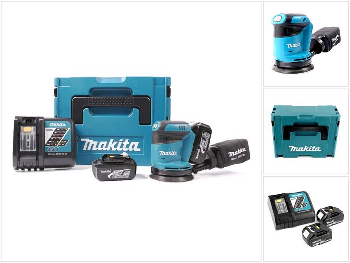 Produktbild Makita BBO 180 RFJ 18V Li-ion Akku Exzenterschleifer + 2x Akku 3,0Ah + Ladegerät + Makpac (Exzenterschleifer)
