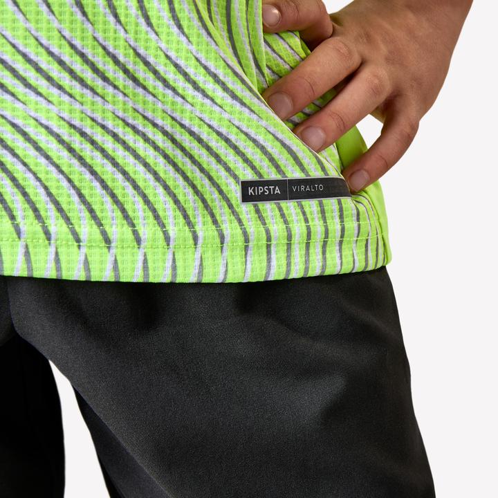 Actual product image Kipsta Kids' Short-Sleeved Football Shirt Viralto Wave - Neon Yellow, Grey & Black (14, 15, 16)
