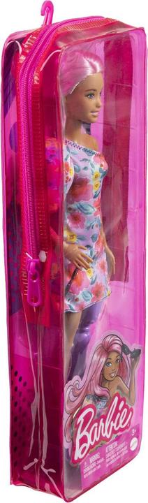 Actual product image Barbie Fashionistas doll in off-shoulder flower dress, pink hair, prosthetic legs, for children from 3 to 8