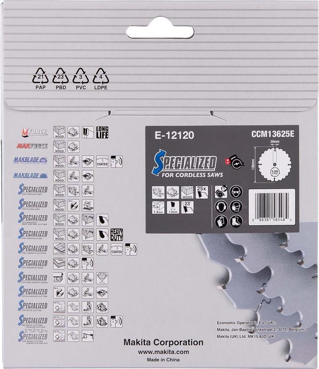 Actual product image Makita CCM13625E SPECIALIZED EFFICUT saw blade ( E-12120 ) 136 x 1,4 x 20 mm 25 teeth for wood