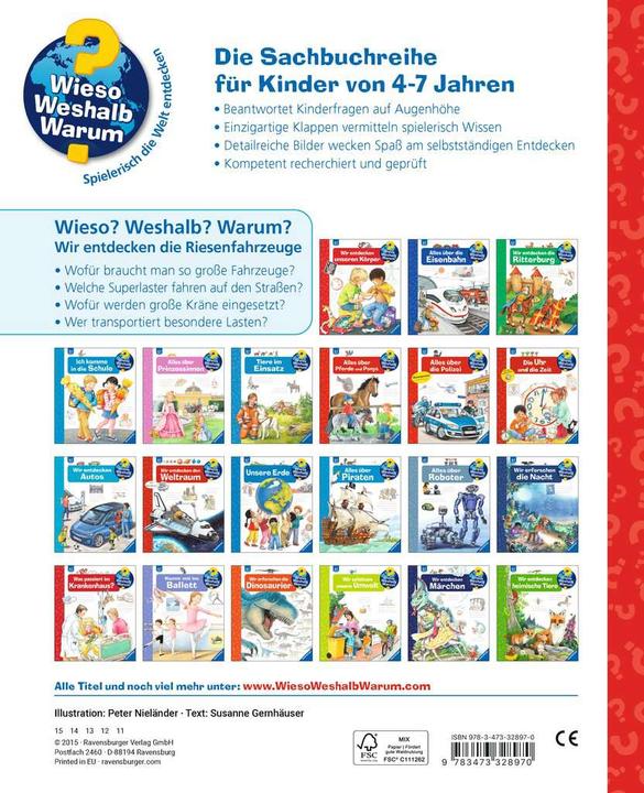 Image du produit Ravensburger Wir entdecken die Riesenfahrzeuge (Allemand, Susanne Gernhäuser, Peter Nieländer, 2014)