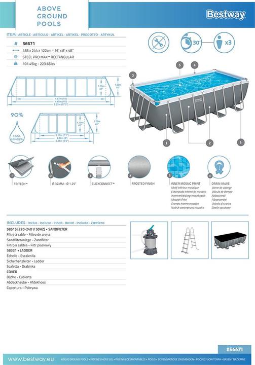 Actual product image Bestway Steel Pro MAX Frame Pool Komplet t-Set (488 x 244 x 122 cm)