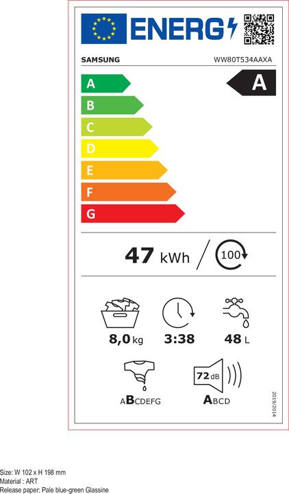 Energie-Label Samsung WaMa WW80T534AAXAS2 A inox / bk (8 kg, Links)