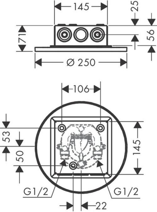 Image du produit Axor ShowerSolutions 250 Douchette suspendue 2 jets, montage en saillie au plafond (18 l/min)