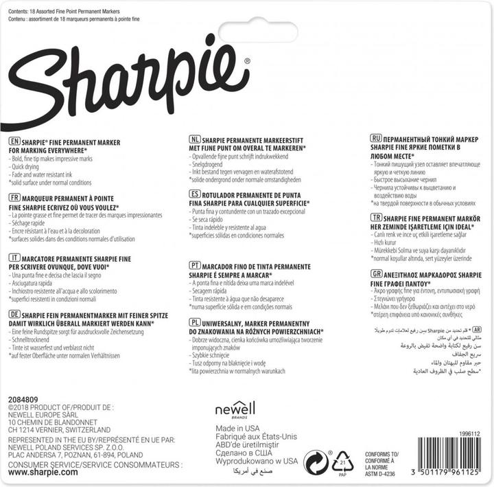 Actual product image Sharpie Fine (Grey, Multicoloured, 18 x)