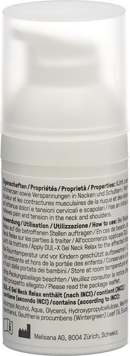 Valeurs nutritives et ingrédients Dul-X Distributeur de gel relaxant pour le cou contre la douleur et la tension (1 x, 30 ml, 84 g)