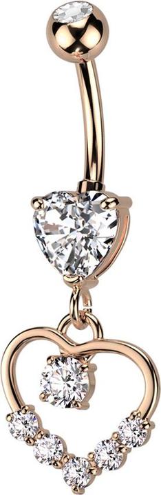 Produktbild Star Piercing Banane rosegold mit Kugel und Herz Kristall silber Anhänger Herz sechs Kristalle (Messing, Chirurgenstahl 316L)