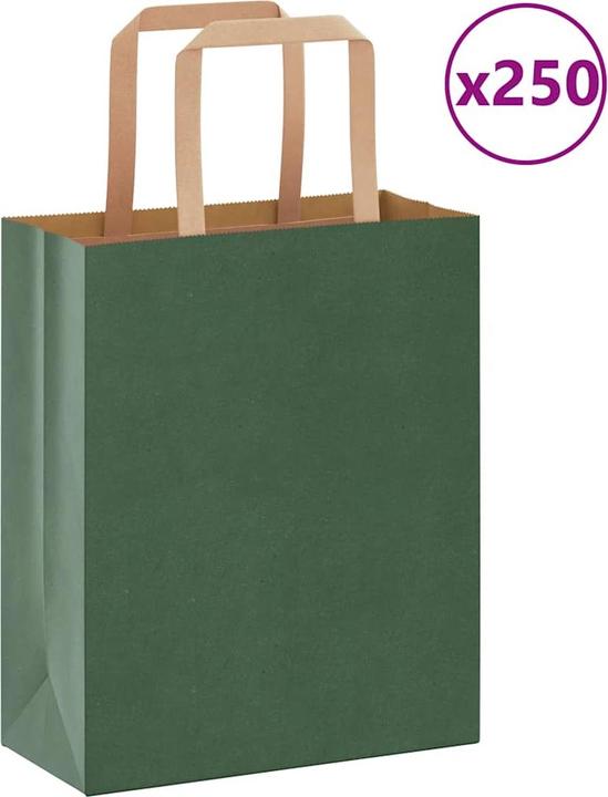Produktbild VidaXL Kraftpapiertüten 250 Stk. mit Henkel Grün 18x8x22 cm Papiertüte (Geschenktüte, 250 x)
