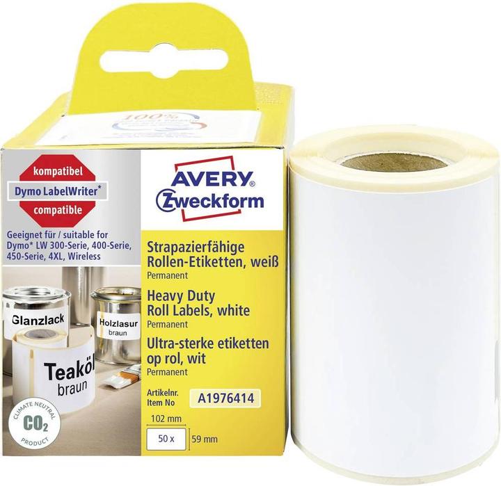 Productafbeelding Avery Duurzame rollabels, 59 x 102 mm hechten stevig aan moeilijke oppervlakken, wa