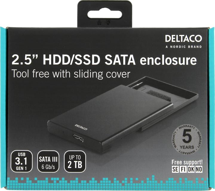 Actual product image Deltaco external hard drive enclosure, 2.5 "SATA HDD (2.5")