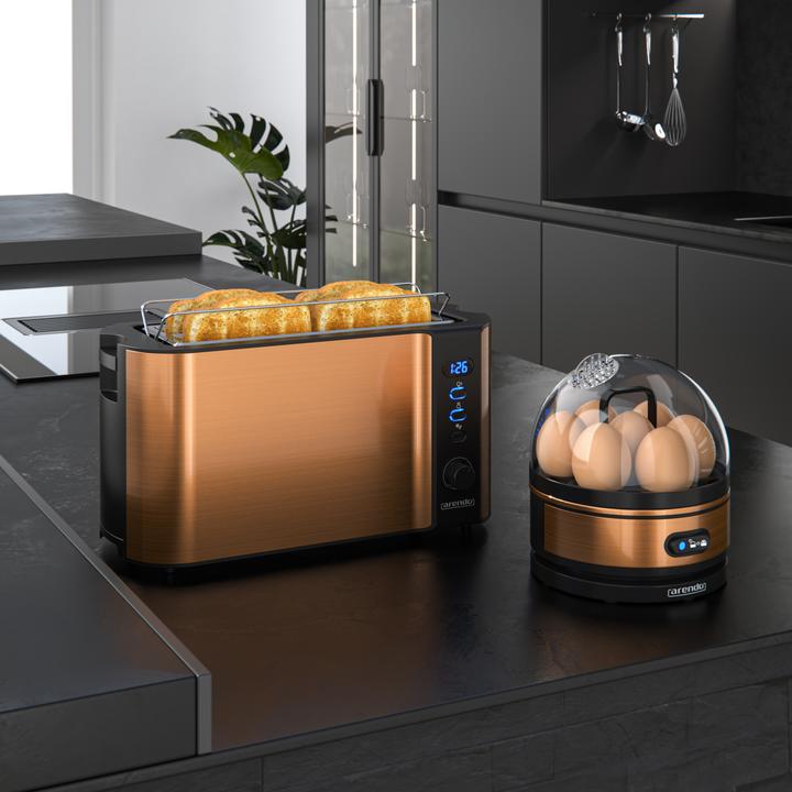 Image du produit Arendo Ensemble petit déjeuner, grille-pain 4 tranches avec dessus de pain et bain-marie pour 7 oeufs