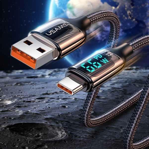 Image du produit Usams Câble pleciony U78 USB-C 1.2m LED 6A Fast Charging czarny/black SJ544USB01 (US-SJ544) (1.20 m, USB 3.2 Gen 1)