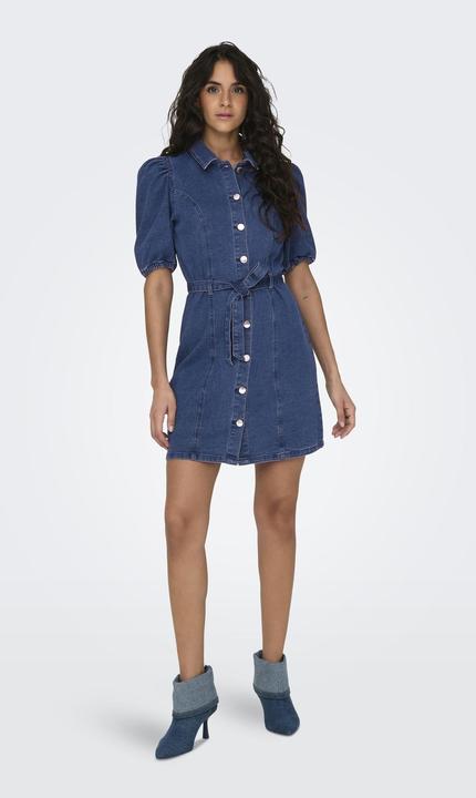 Produktbild Only Normal geschnitten Rundhals Elastische Bündchen Puffärmel Kurzes Kleid Jeanskleid (L)