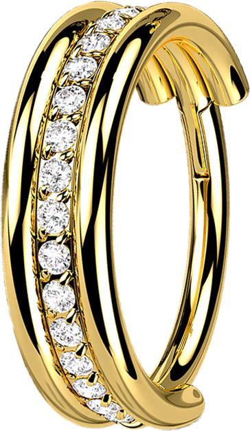 Star Piercing Micro Segmentring klappbar vergoldet drei Ringe reihe Kristalle (ohne Messing, Titan G23)
