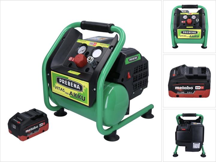 Image du produit Prebena VITAS 100-AKKU Compresseur 18 V 5 l 8 bar CAS Brushless + 1x batterie 5,5 Ah - sans chargeur (8 bar, 5 l)