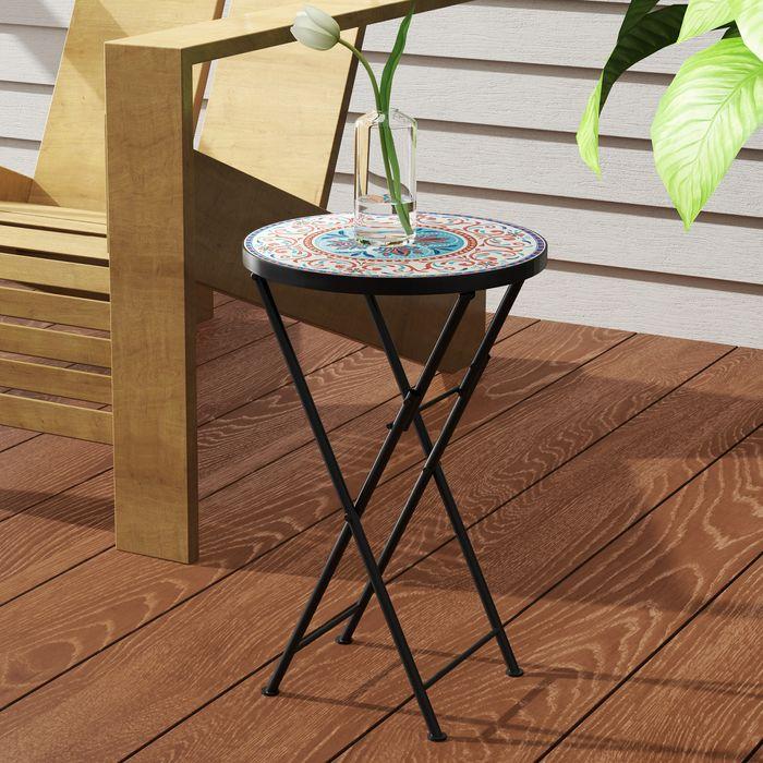 Actual product image Swisshandel24 Beistelltisch klappbar Gartentisch Mosaik-Design Ø35,5x55 cm Mehrfarbig