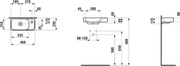 Actual product image Laufen Meda wash hand basin, undermountable, tap hole bench right, 460x235mm, without tap hole, with (235 mm, 460 mm)