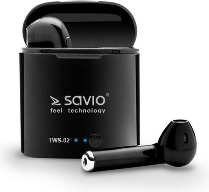 Produktbild Savio TWS-02 Kabellose Bluetooth-Kopfhörer Schwarz (keine Geräuschunterdrückung, 100 h, Kabellos)