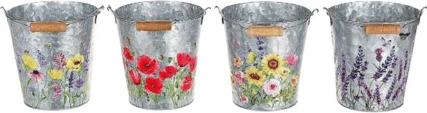 HBX Zinkeimer - mit Blumenmotiv - ca. 14 x ⌀ 14 cm - 1 Stück (14 x 14 cm)