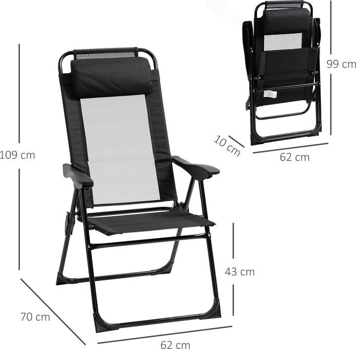 Image du produit Outsunny Kit chaise pliante avec coussin de nuque et dossier réglable