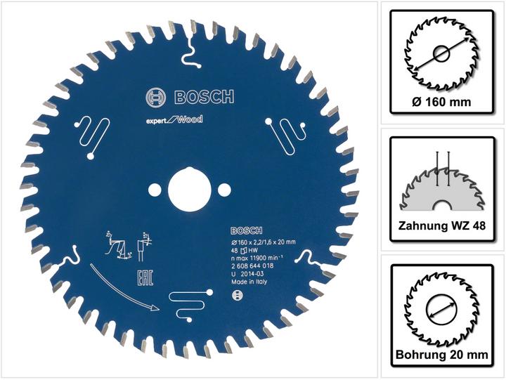 Produktbild Bosch Professional Zubehör Kreissägeblatt Expert for Wood, 160 x 20 x 2,2 mm, 48