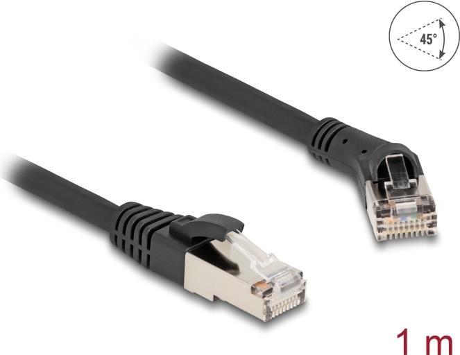 Produktbild Delock RJ45 Netzwerkkabel Cat.8.1 S/FTP Stecker 45ï¿½ nach rechts gewinkelt zu Stecker gerade bis 40 (S/FTP, CAT8.1, 1 m)