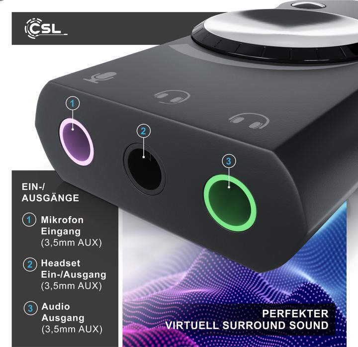 Produktbild CSL USB Soundkarte Surround Sound, mini externe USB Soundkarte mit Lautstärkenregelung (USB 2.0)