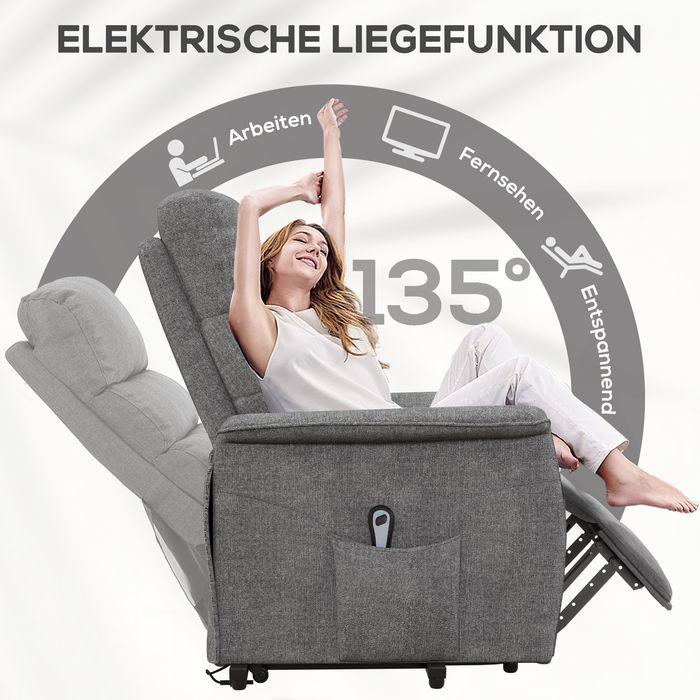Immagine prodotto Swisshandel24 Poltrona TV con supporto, elettrica, funzione reclinabile, look lino, telecomando, grigio