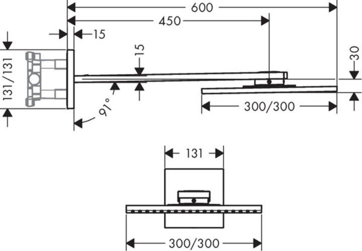 Produktbild Axor ShowerSolutions Kopfbrause 300/300 2jet,Wandanschluss, Brausearm 450 mm (2 Strahlarten, 19 l/min)