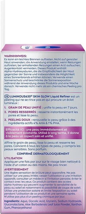 Nährwerte und Zutaten NIVEA Luminous630® Skin Glow Liquid Refiner (Peeling, 100 ml)