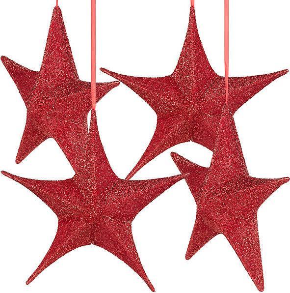 Britesta Lot de 4 poinsettias pliables à suspendre, rouge pailleté, Ø 40cm