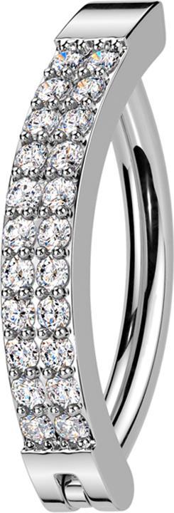 Produktbild Star Piercing Banane klappbar silber Schild zwei Reihen Kristalle silber (Messing, Chirurgenstahl 316L)